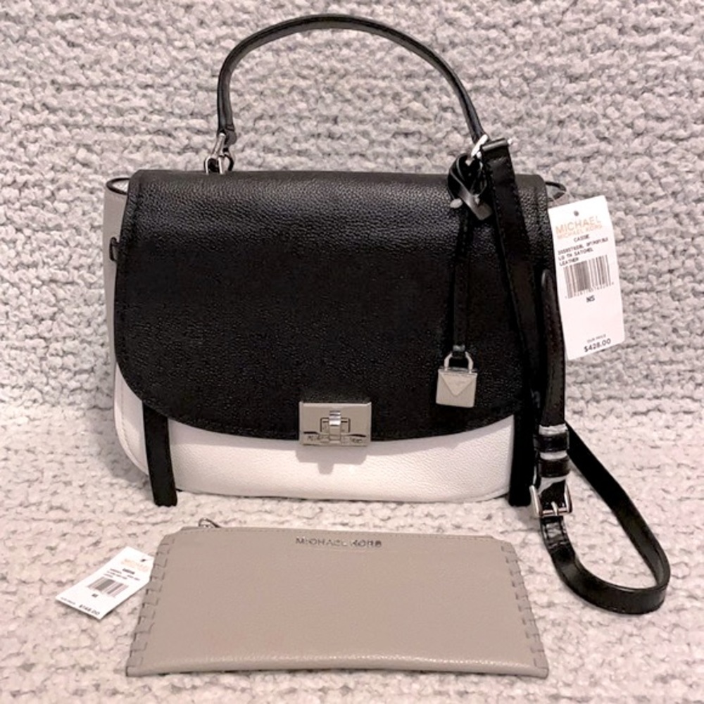 New Michael Kors Cassie Satchel Purse Bag & Karson Slim Card Case Wallet…